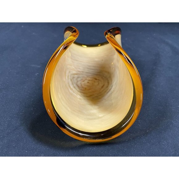 Murano Lavorazione Crystal Italian Glass Folded Bowl Amber Yellow Decorative 9 ¾ - Picture 3 of 9